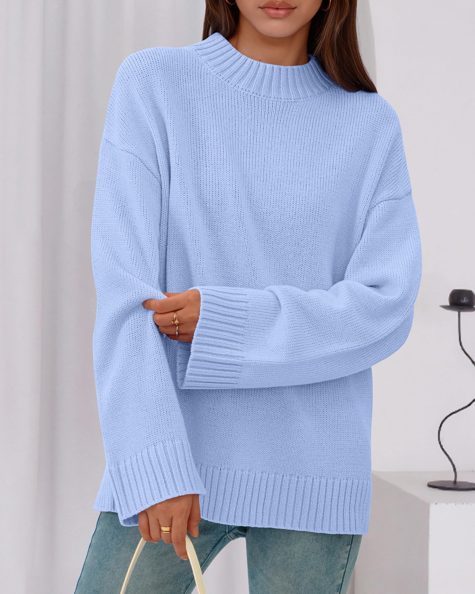 BTFBM Sweaters for Women Casual Crewneck Long Sleeve Loose Ribbed Knit Pullover Sweater Winter Clothes Fall Outfits