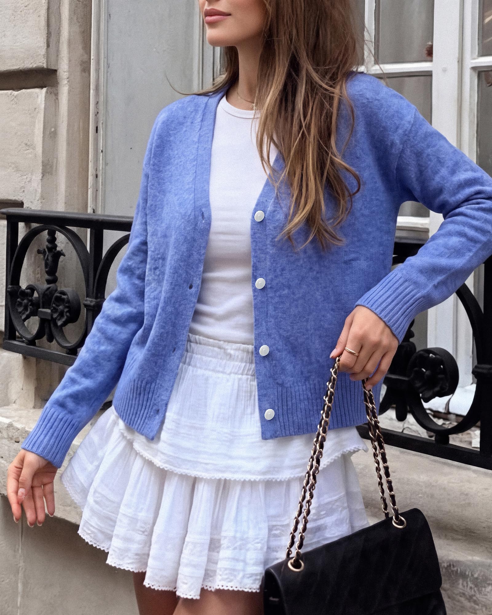 BTFBM V Neck Cardigan Sweaters for Women 2026 | Long Sleeve Knit Sweater, Button Down Shrug Tops, Open Front, Lightweight Cardigans, Business Casual Outfits,Fall Winter Clothing
