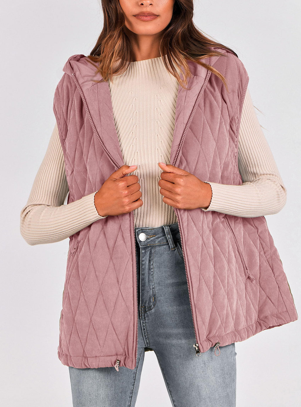 PRETTYGARDEN Women's Fall Spring Vest Casual Sleeveless Hooded Zip Up Jacket Trendy Winter Coat Outerwear