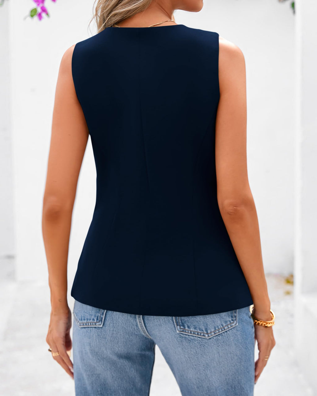 BTFBM Summer Sleeveless Blazer Vest For Women Dressy Button Down Round Neck Business Casual Outfits Work Suit Vests Tops