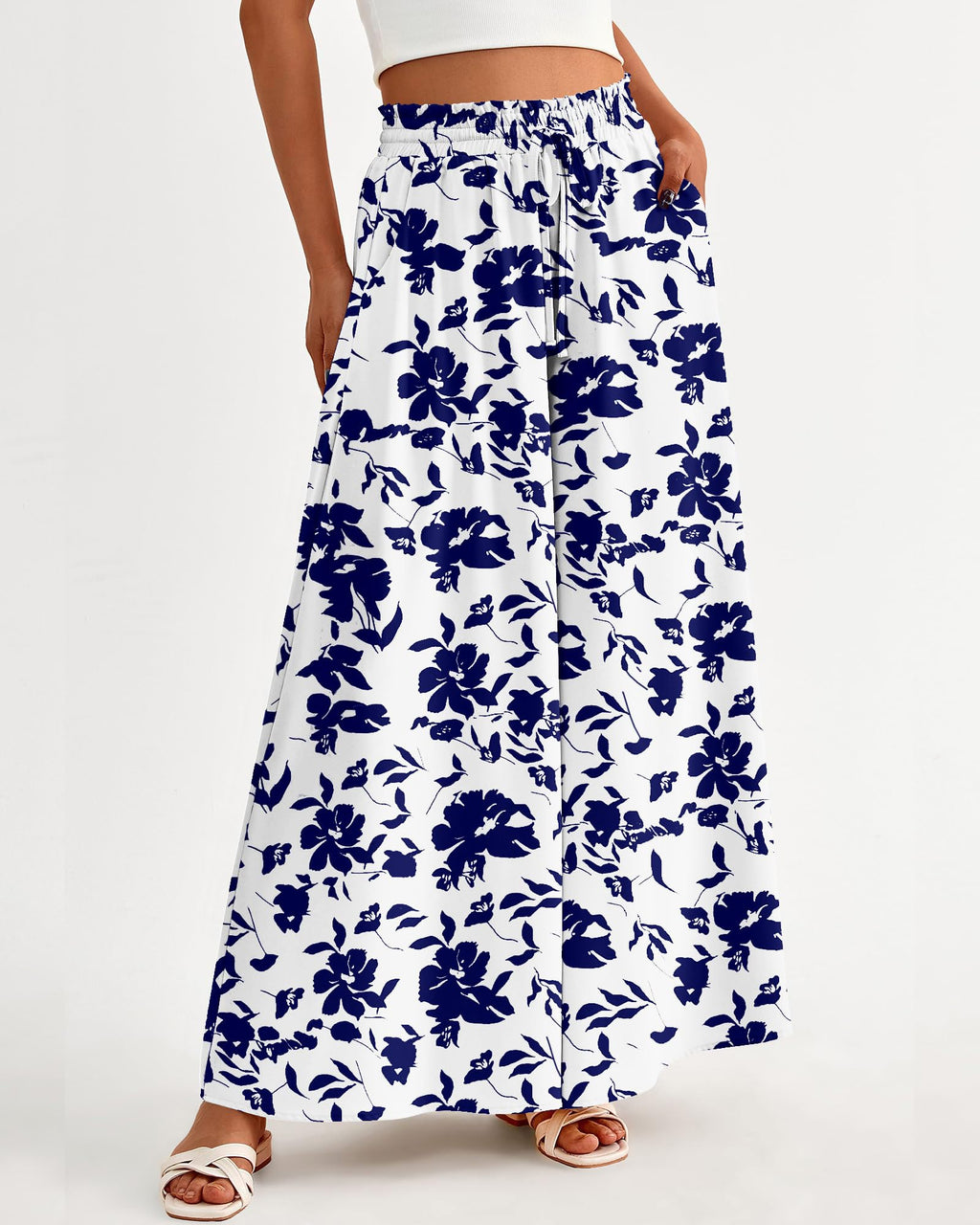 BTFBM Women Casual High Waist Wide Leg Pants Spring Summer Long Palazzo Pants Pocket Lounge Beach Vacation Clothes