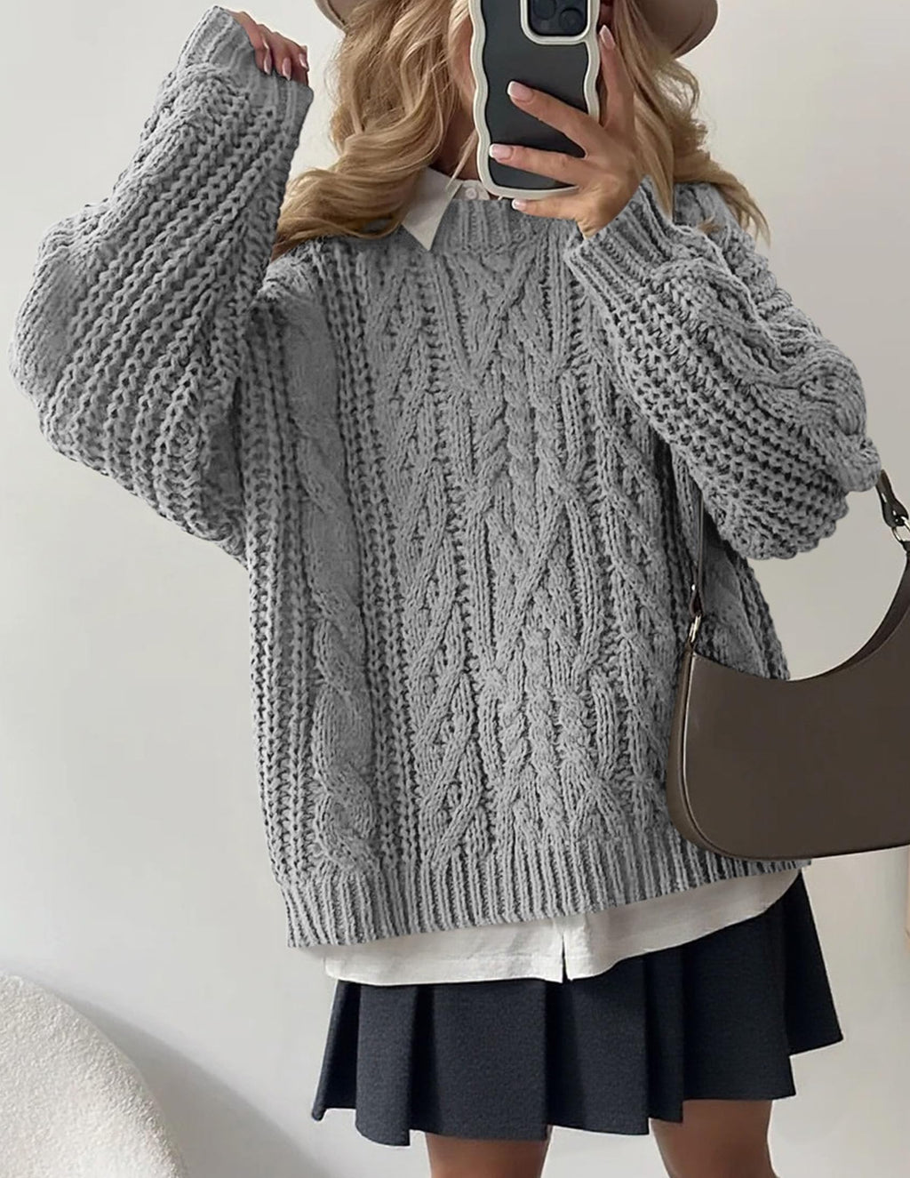 PRETTYGARDEN Women's Oversized Fall Sweaters Casual Long Sleeve Crewneck Chunky Cable Knit Pullover Tops Winter Clothes