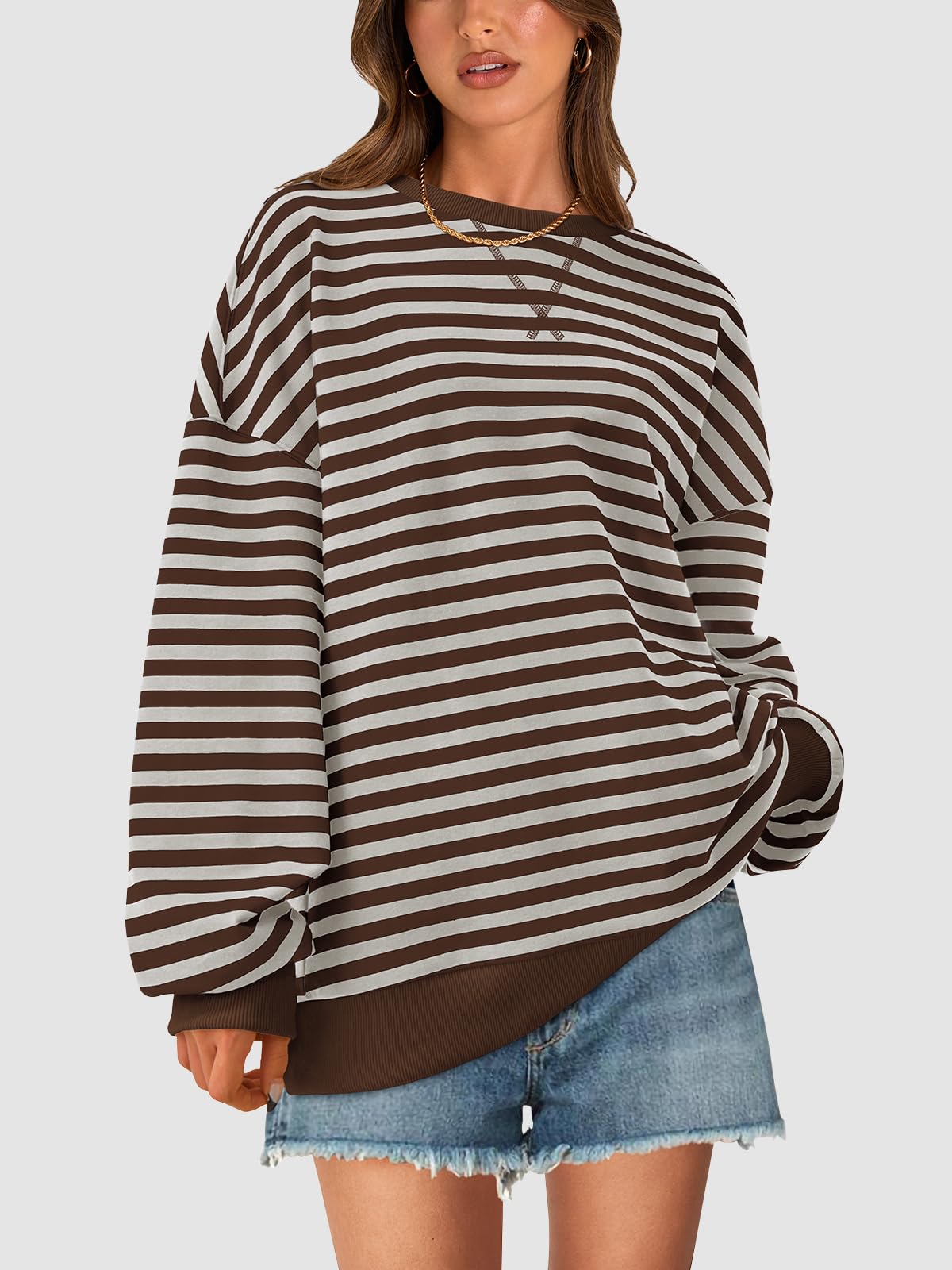 PRETTYGARDEN Womens Striped Oversized Sweatshirt Color Block Crew Neck Long Sleeve Casual Loose Pullover Top Y2K Clothes