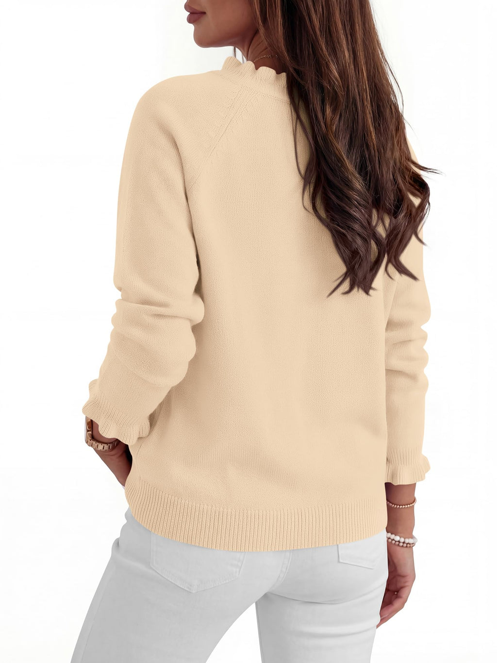 BTFBM Womens Sweaters Fall Winter Clothes Long Sleeve Button Down Ruffle Crew Neck Casual Knitted Pullover Tops