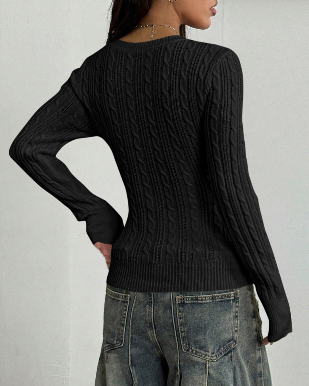 BTFBM Womens Sweaters Cable Knit V Neck Long Sleeve Tops | Lightweight Ribbed Fitted Pullover,Y2K Going Out Top,Basic Tunic Daily Wear Fall,Dressy Work Business Casual Outfits