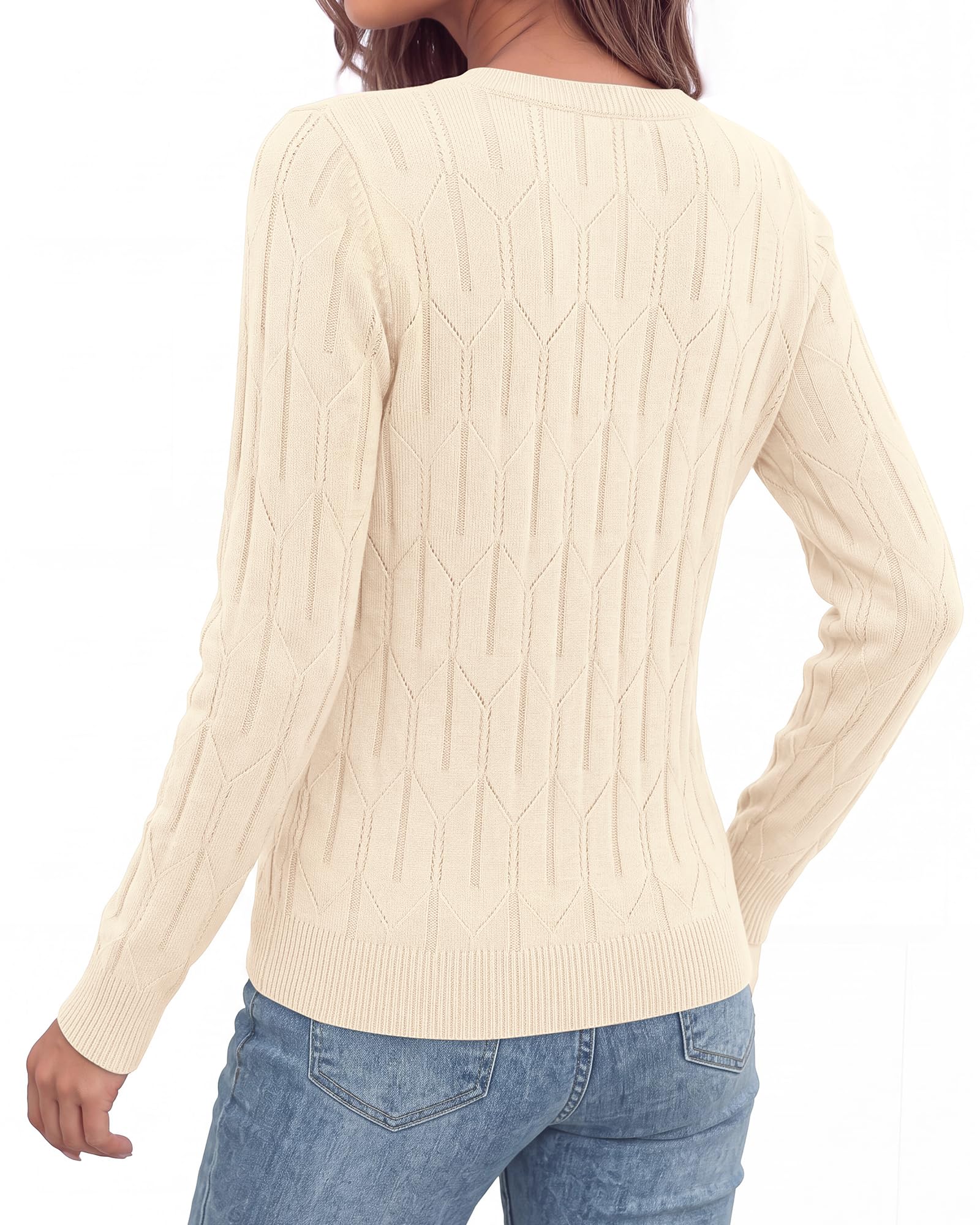 BTFBM Womens Sweaters Long Sleeve Crewneck Pullover Tops Dressy Casual Lightweight Knit Sweater,Small Hollow Out Boho Shirts, Fall Fashion,Winter Layer Basic Clothes,Business Casual Outfits