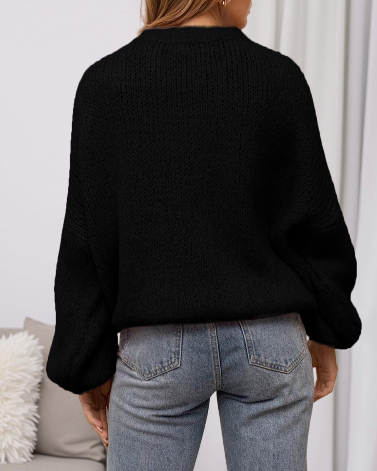 BTFBM Sweaters for Women Fall Crew Neck Lantern Long Sleeve Oversized Sweater Casual Knit Winter Pullover Tops