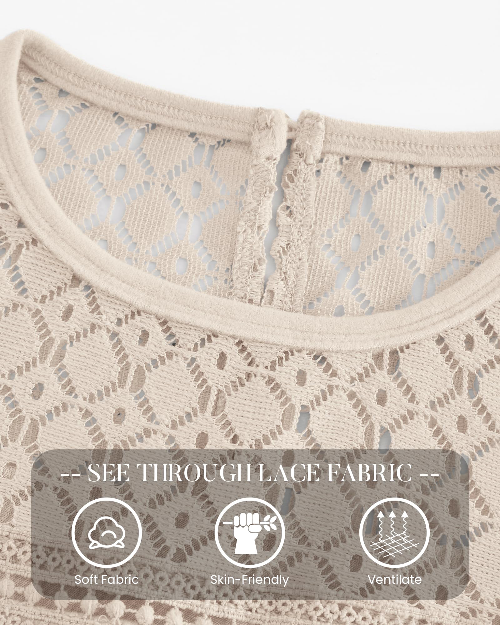 FreshPretty Lace Long Sleeve Shirts Womens Tops Dressy Casual Knit Boho Lightweight Blouses Winter Clothing Fall Fashion