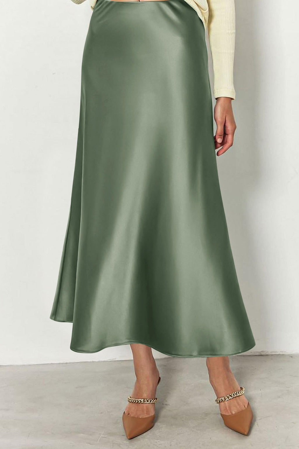 PRETTYGARDEN Women's Satin Skirts Dressy Casual Fall High Waisted Cocktail Wedding Flowy Elegant A Line Midi Skirt