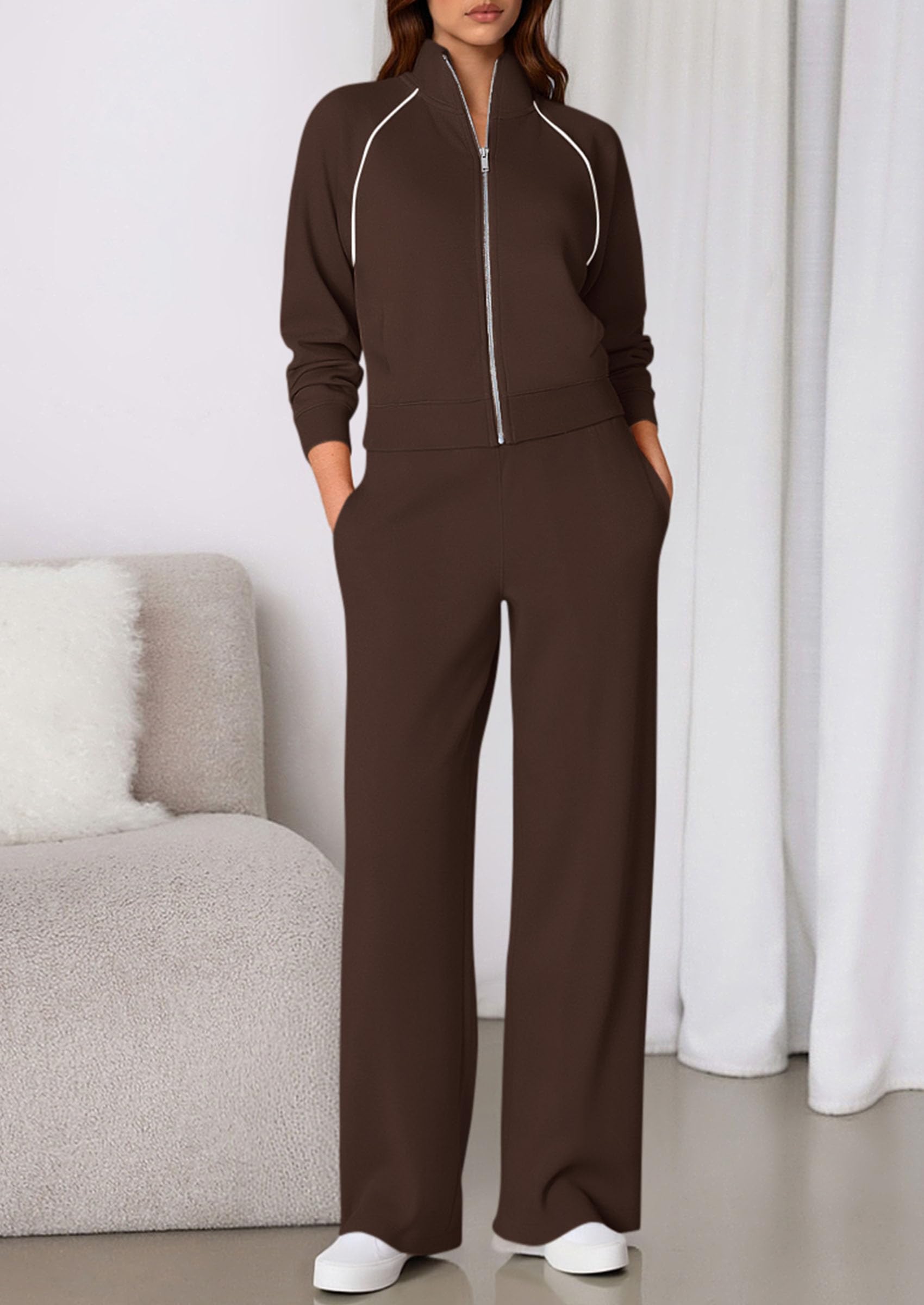 PRETTYGARDEN Womens 2 Piece Outfits Sweatsuits Fall Full Zip Sweatshirts Workout Pants Matching Lounge Sets Tracksuits