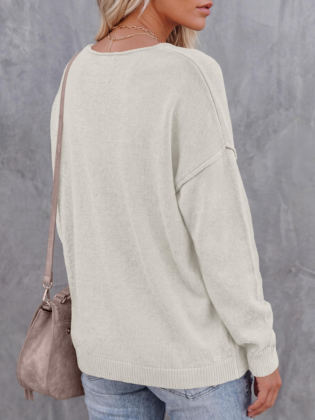 BTFBM Women's Loose Knitted Casual Sweaters | V Neck,Long Sleeve Sweater,Slouchy Pullover Tops,Fall Winter Clothes