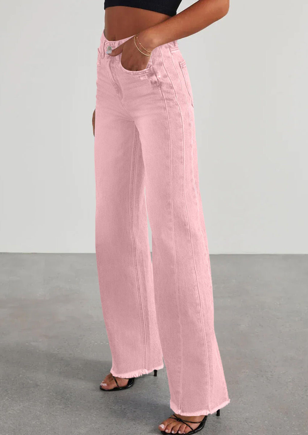 PRETTYGARDEN Wide Leg Jeans for Women Trendy High Waisted Stretchy Baggy Raw Hem Denim Palazzo Pants Fall Clothes