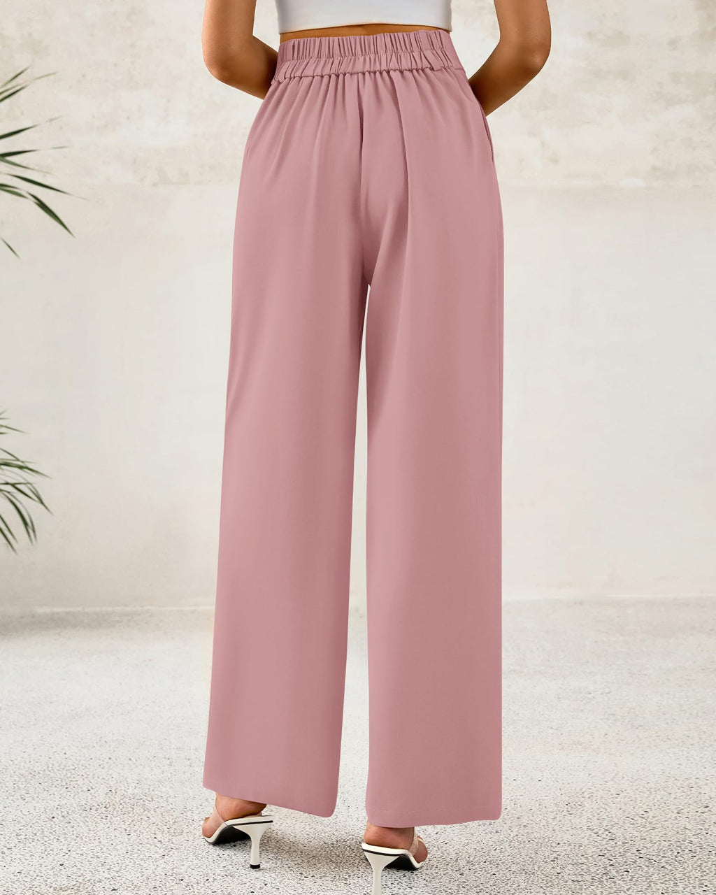 BTFBM Women Wide Leg Dress Pants High Waisted Button Pleated Business Casual Trousers Office Work Palazzo Pants