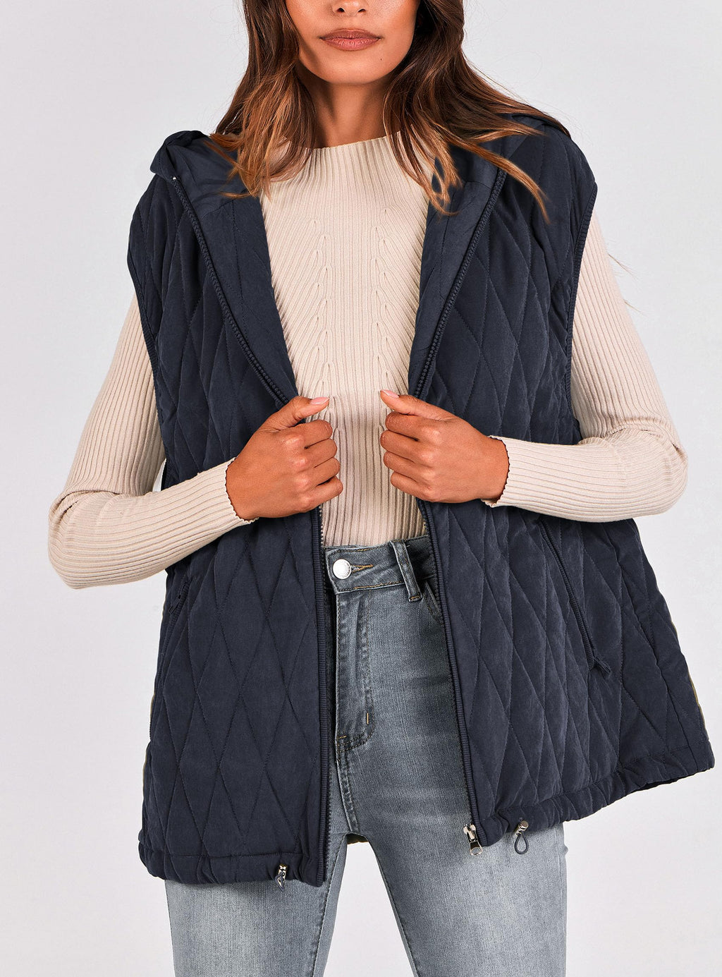 PRETTYGARDEN Women's Fall Spring Vest Casual Sleeveless Hooded Zip Up Jacket Trendy Winter Coat Outerwear