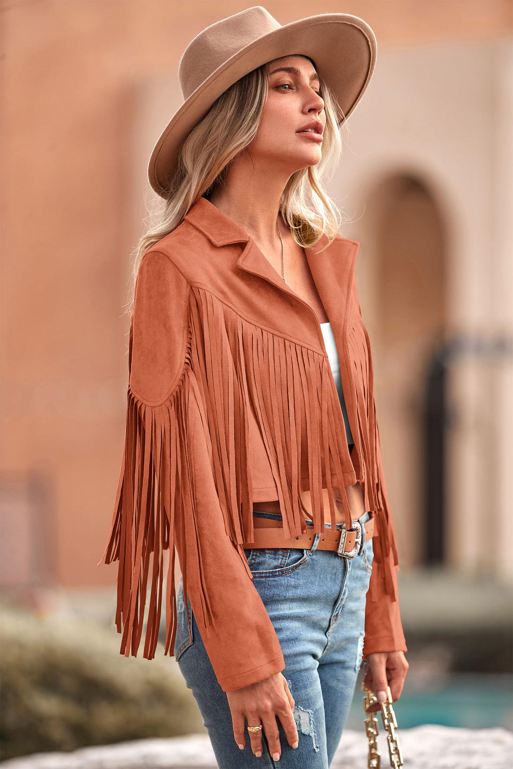 PRETTYGARDEN Women's Fringe Faux Suede Leather Jackets Fall Fashion Tassel Motorcycle Cropped Coats