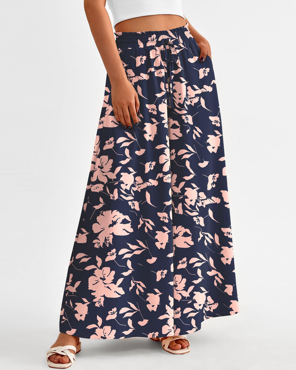 BTFBM Women Casual High Waist Wide Leg Pants Spring Summer Long Palazzo Pants Pocket Lounge Beach Vacation Clothes