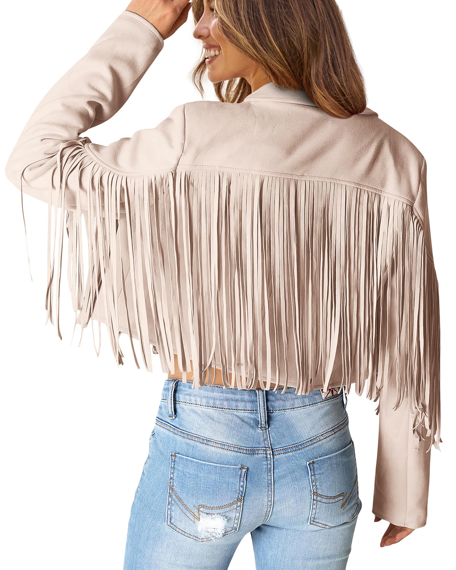 PRETTYGARDEN Women's Fringe Faux Suede Leather Jackets Fall Fashion Tassel Motorcycle Cropped Coats