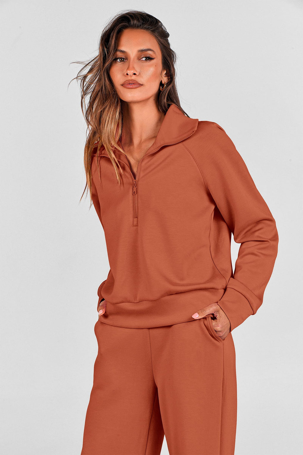 PRETTYGARDEN Women's 2 Piece Outfits Casual Lapel Half Zip Sweatshirts and Wide Leg Pants Tracksuit Sets