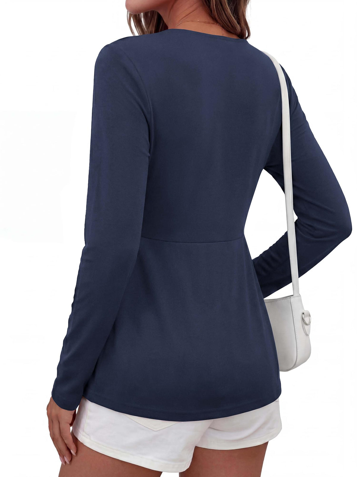 BTFBM Babydoll Tops for Women Fall Clothes Long Sleeve Shirts Peplum Top Twist Front Empire Waist V Neck Shirts, Fashion Clothing, Dressy Casual Blouses, Daily Wear Going Out Date Night Outfits