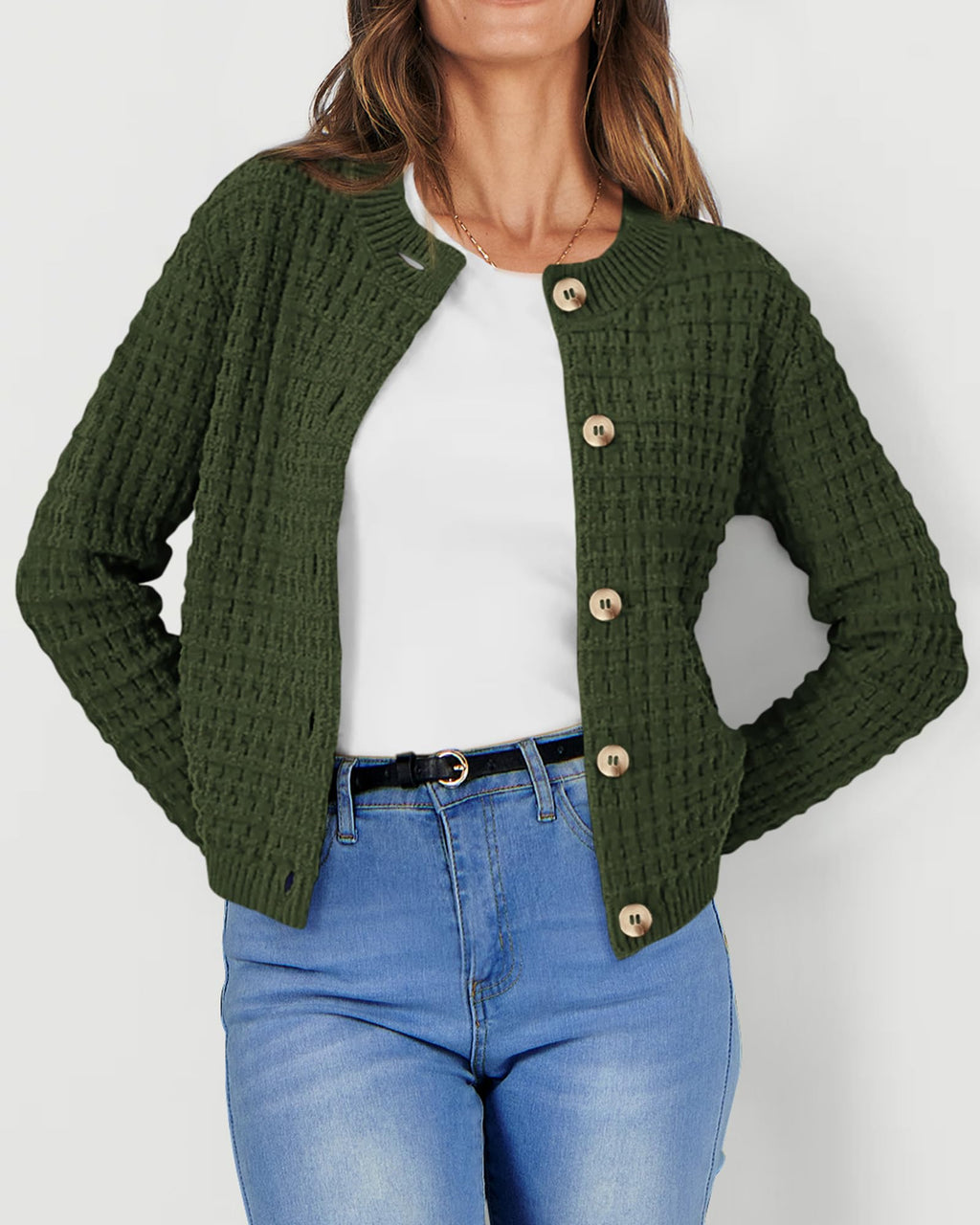 PRETTYGARDEN Women's Knit Cardigan Sweaters Casual Long Sleeve Open Front Button Down Trendy Jackets Outerwear