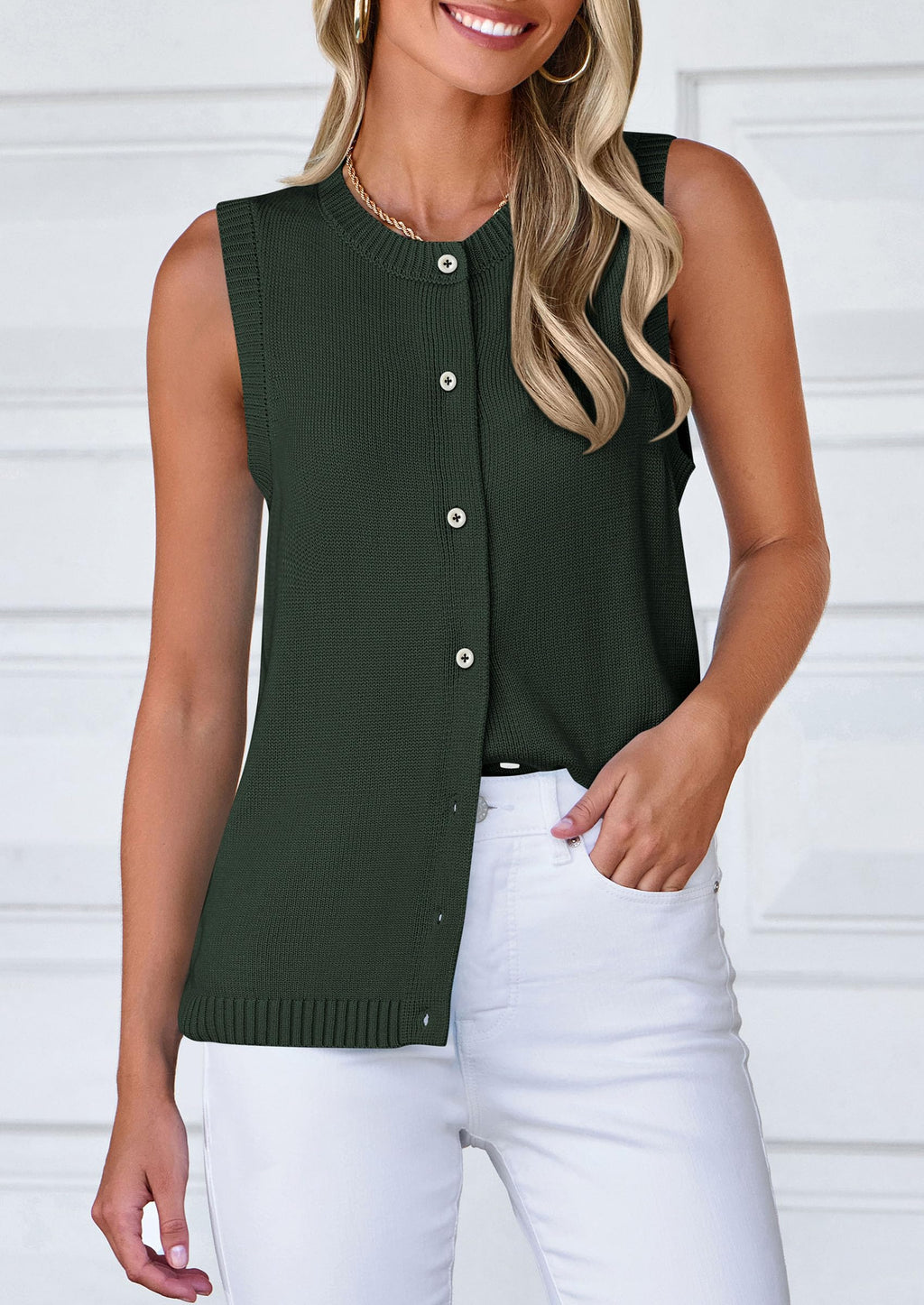 PRETTYGARDEN Sweater Vest Tops for Women Lightweight Summer Cardigan Sleeveless Button Up Knit Casual Spring Clothes