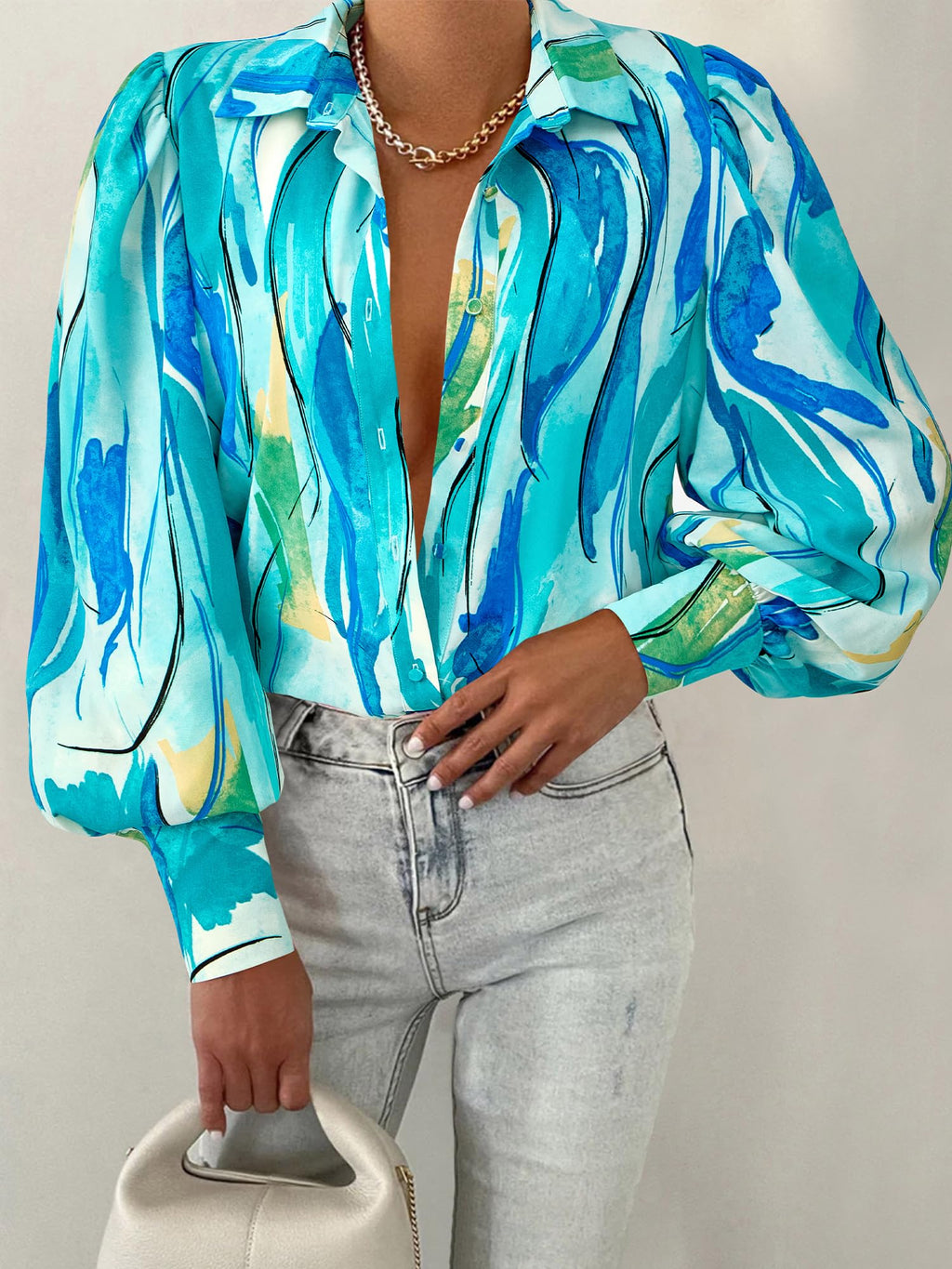 BTFBM Women Fashion Button Down Shirts V Neck Boho Printed Long Sleeve Blouses Dressy Casual Spring Fall Tops