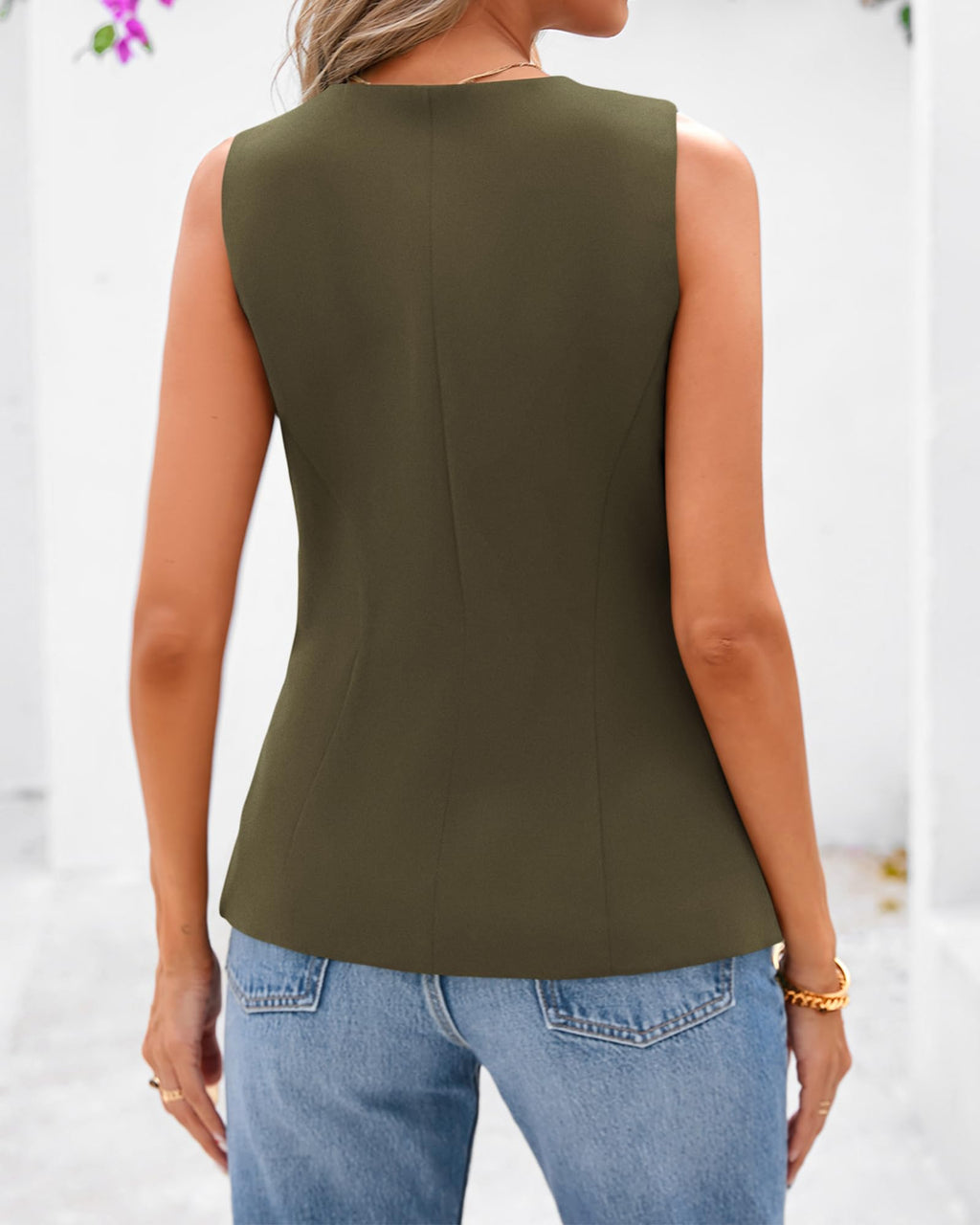 BTFBM Summer Sleeveless Blazer Vest For Women Dressy Button Down Round Neck Business Casual Outfits Work Suit Vests Tops