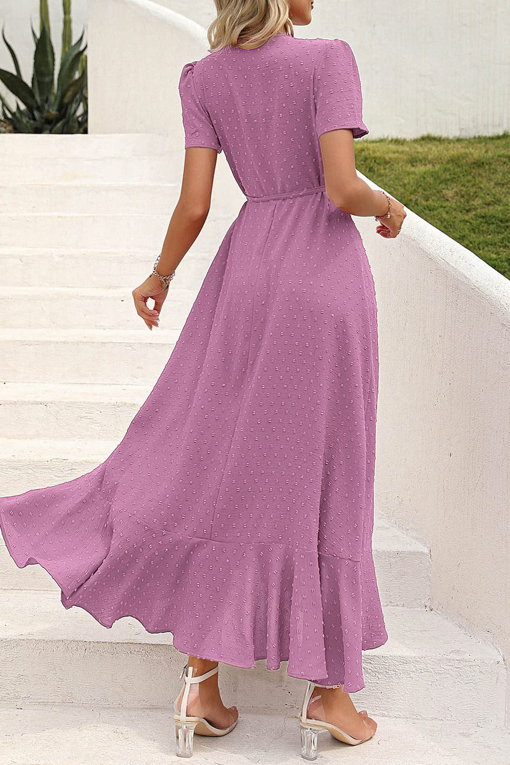 PRETTYGARDEN Women's Boho Floral Maxi Dress Summer Short Sleeve Wrap V Neck Long Flowy Beach Vacation Wedding Guest Dresses