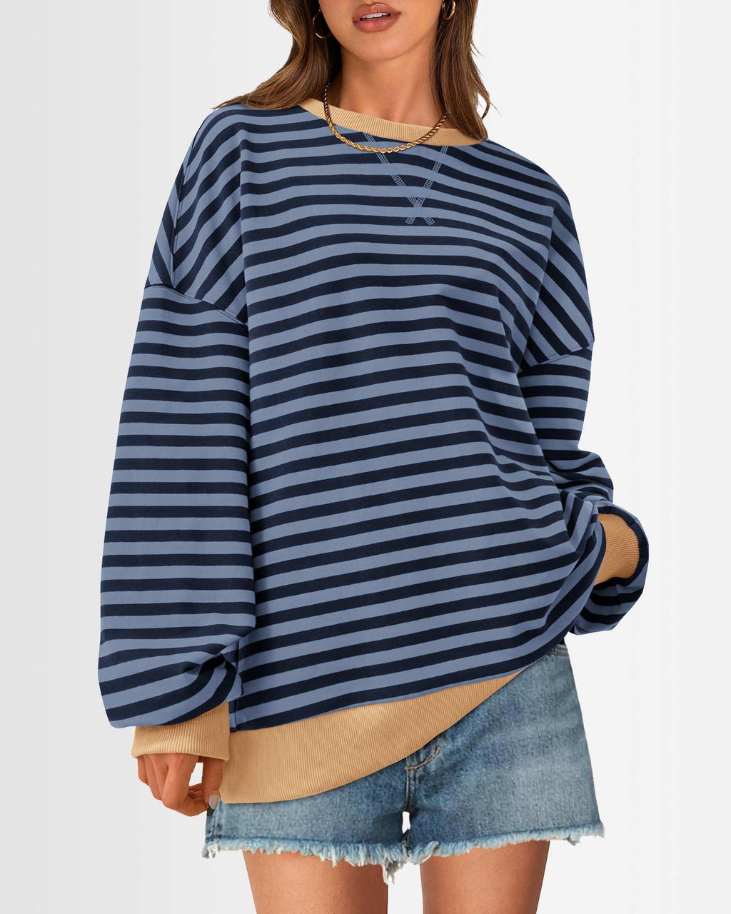 BTFBM Sweatshirt For Women Summer Crewneck Long Sleeve Oversized Striped Pullover Tops Y2K Clothes Workout Shirt