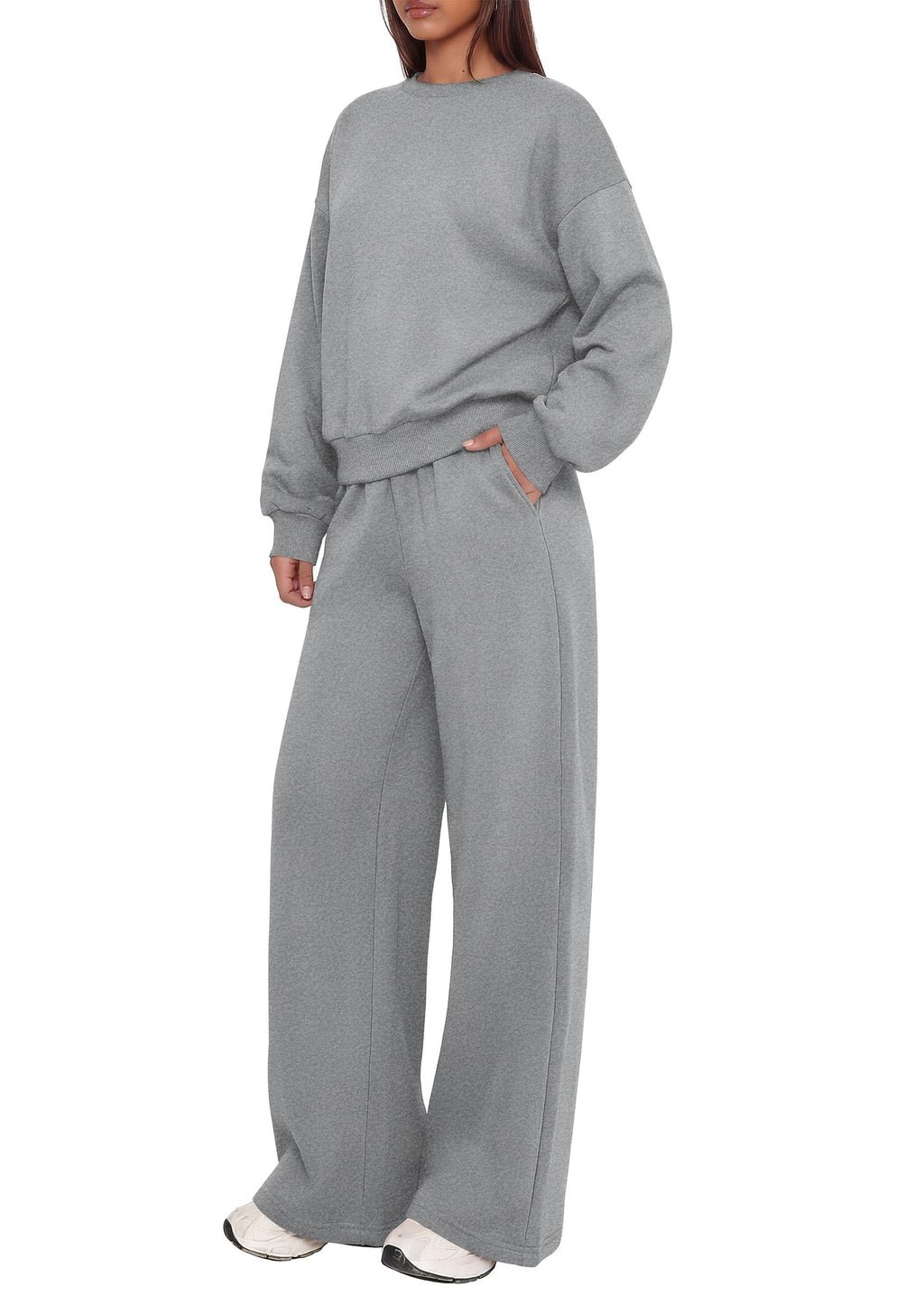 PRETTYGARDEN 2 Piece Lounge Sets for Women Casual Sweatsuits | Soft Fleece Lining,Crew Neck Oversized Sweatshirt & Wide Leg Pants,Workout Airport Matching Set Tracksuit,Fall Winter Outfits
