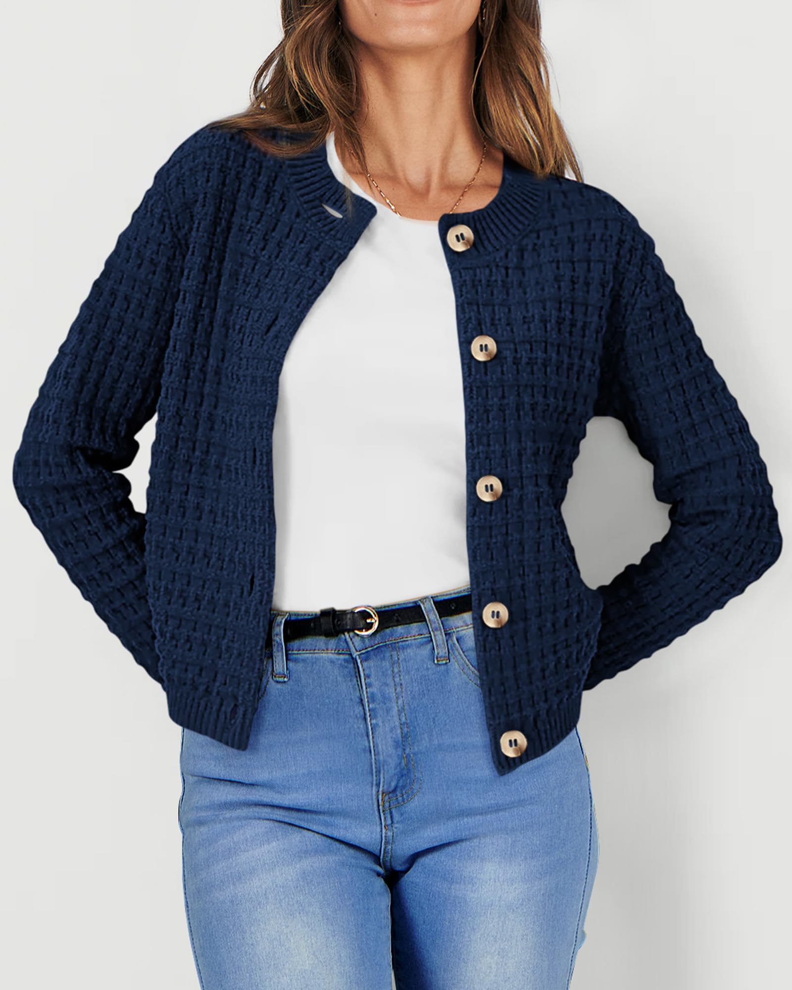 PRETTYGARDEN Women's Knit Cardigan Sweaters Casual Long Sleeve Open Front Button Down Trendy Jackets Outerwear