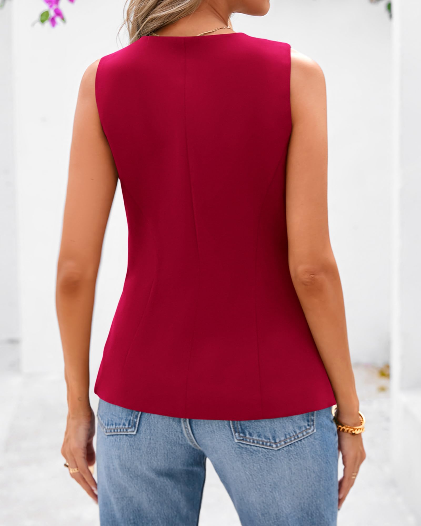 BTFBM Summer Sleeveless Blazer Vest For Women Dressy Button Down Round Neck Business Casual Outfits Work Suit Vests Tops