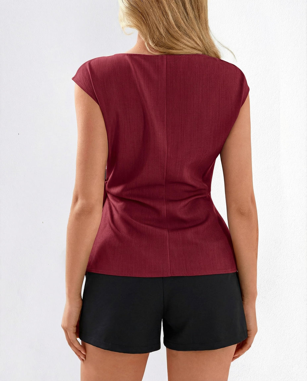 FreshPretty Womens Tops Summer Cap Sleeve Crew Neck Tie Waist Blouses Dressy Casual Business Work Clothes Spring Fashion