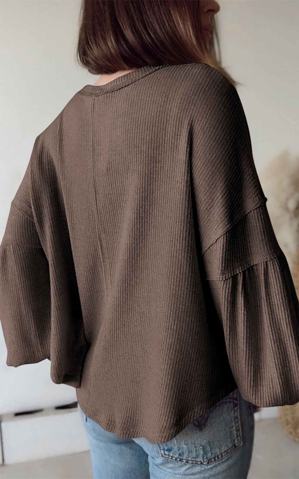 FreshPretty Womens Fall Fashion Long Sleeve Shirts Casual V Neck Ribbed Knit Blouses Pullover Trendy Loose Fit Tunic Tops