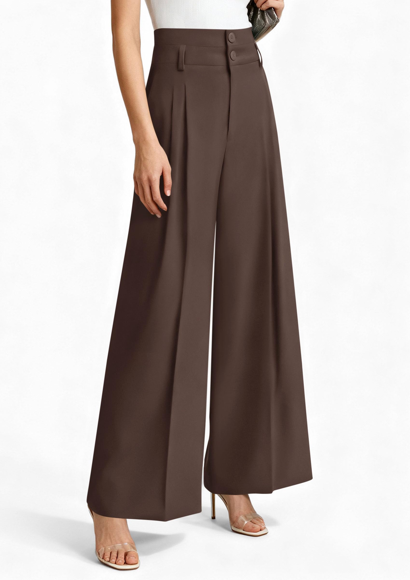 PRETTYGARDEN Womens Spring Wide Leg Palazzo Pants Trendy Loose Button High Waist Pleated Work Business Casual Trousers