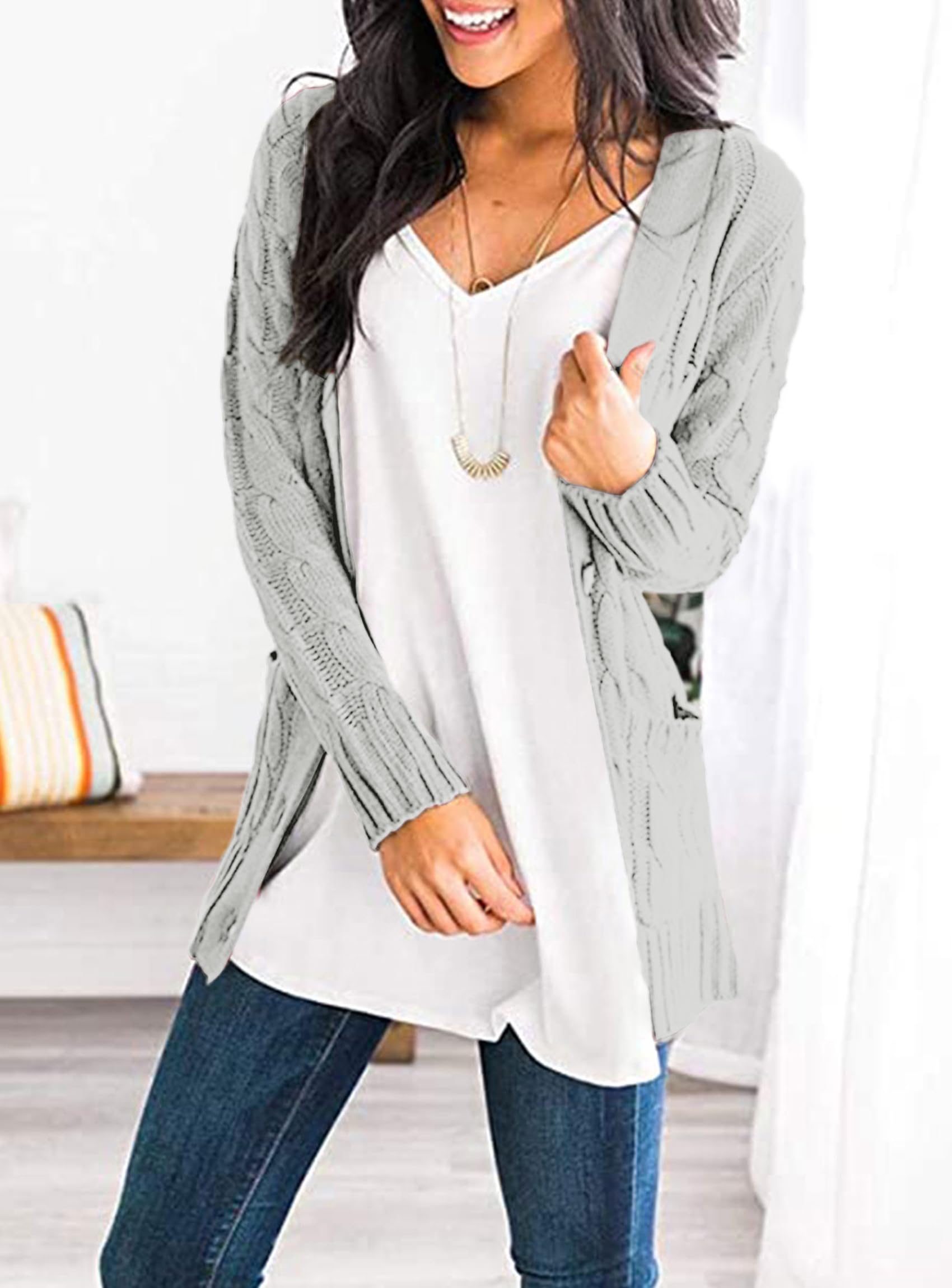 PRETTYGARDEN Women's Open Front Cardigan Sweaters Fall Fashion Button Down Cable Knit Chunky Winter Clothing Outerwear Coats