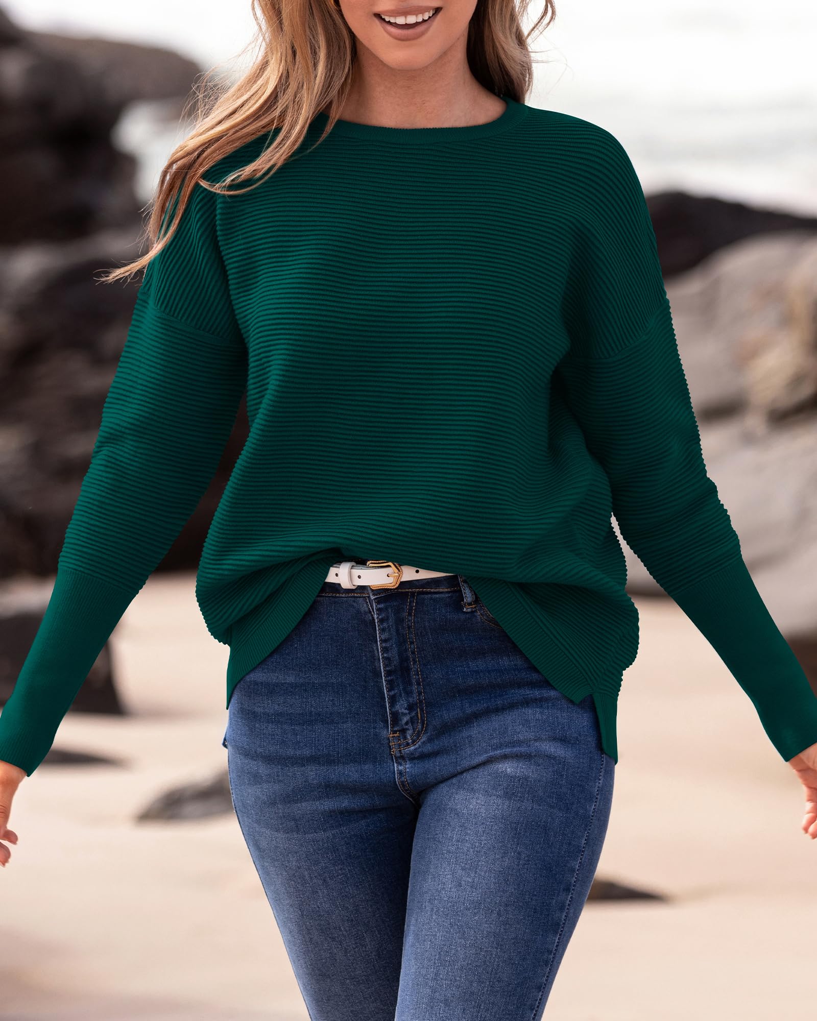 FreshPrettyFall Sweaters for Women Casual Long Sleeve Sweater Striped Loose Fit Pullover Tops