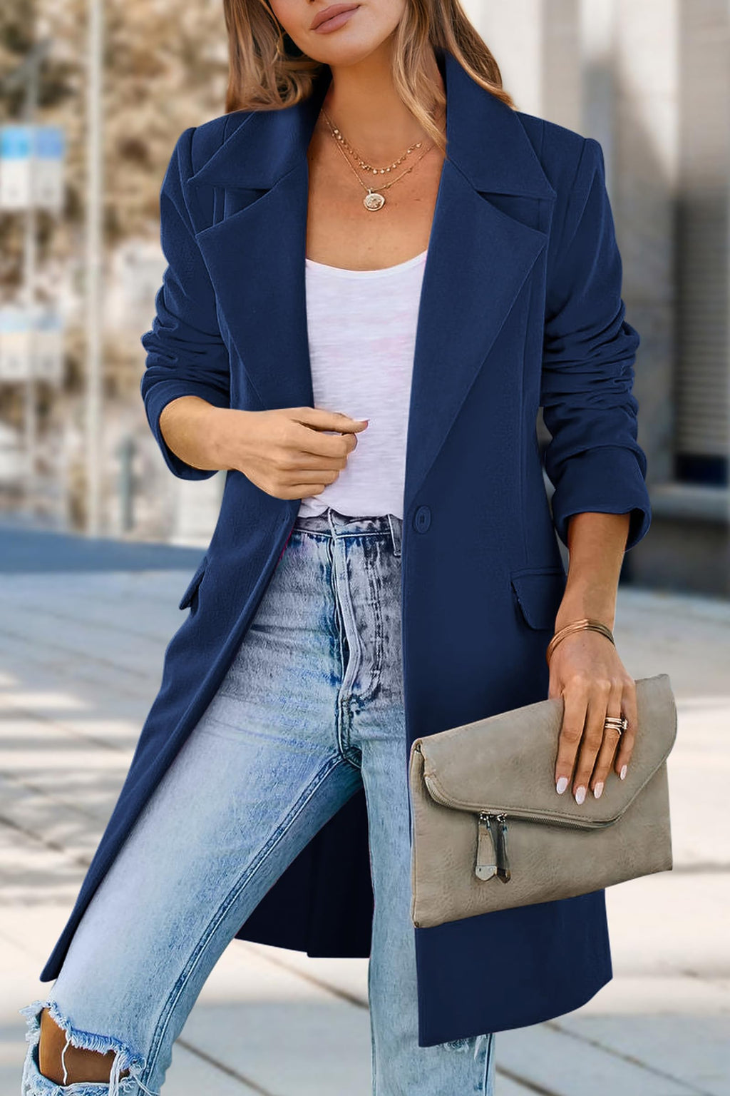 PRETTYGARDEN Women's Spring Fall Long Blazer Jackets Long Sleeve Lapel Pockets Loose Fit Work Casual Blazers Outerwear