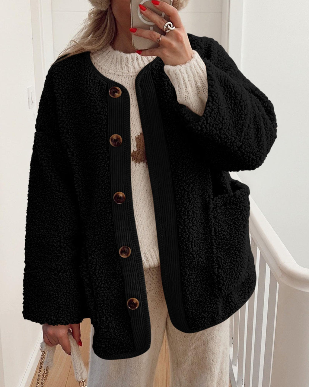 PRETTYGARDEN Women's Winter Coats Long Sleeve Button up Fuzzy Sherpa Fleece Jackets Outerwear Fall Fashion Clothes