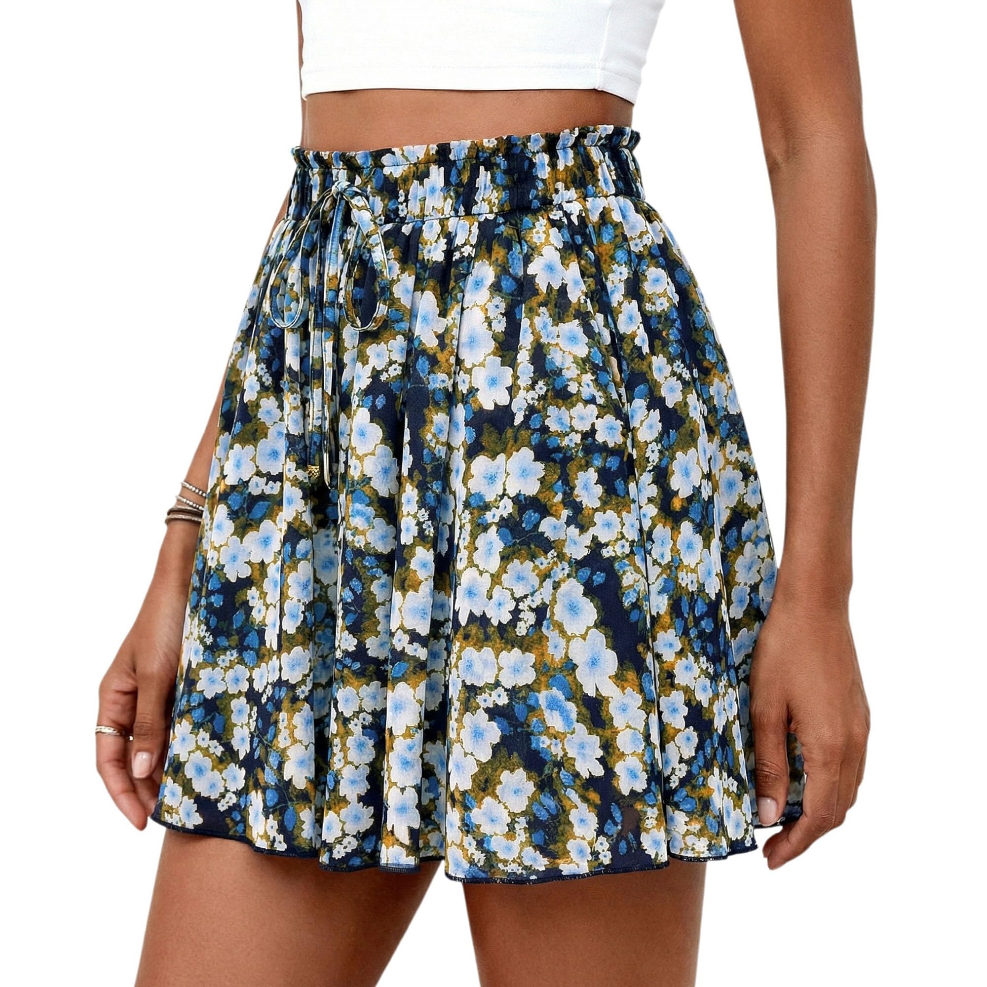 PRETTYGARDEN Women's Flowy Shorts Summer Fashion Beach Vacation Clothes Casual High Waist Wide Leg Ruffle Shorts