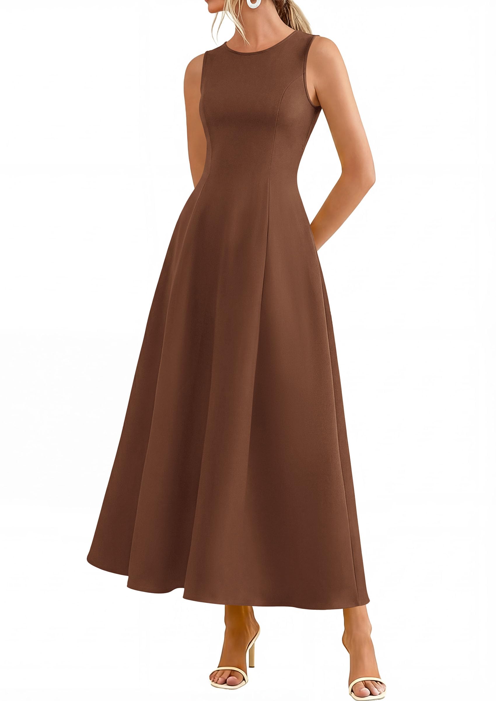 PRETTYGARDEN Women's Maxi Dress Summer Wedding Guest Spring A Line Long Tank Flowy Modest Sleeveless Cocktail Dresses