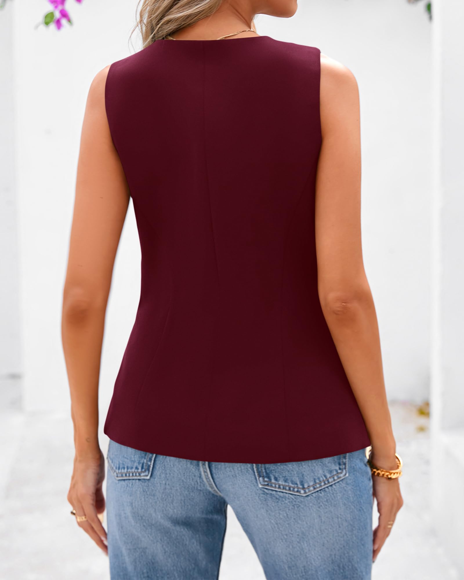 BTFBM Summer Sleeveless Blazer Vest For Women Dressy Button Down Round Neck Business Casual Outfits Work Suit Vests Tops