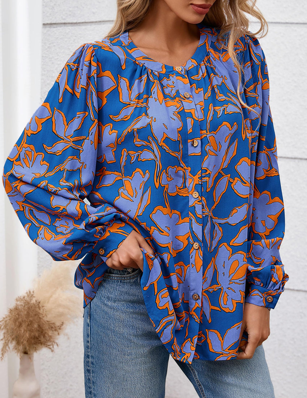 PRETTYGARDEN Women's Floral Button Down Blouse Fall Fashion Dressy Casual Long Sleeve Oversized Shirts Top Boho Clothes