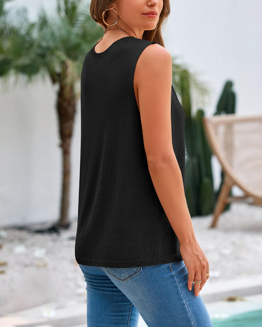 FreshPretty Women's Sleeveless Sweater Vest Summer Crew Neck Ribbed Knit Lightweight Pullover Casual Loose Fit Tank Tops