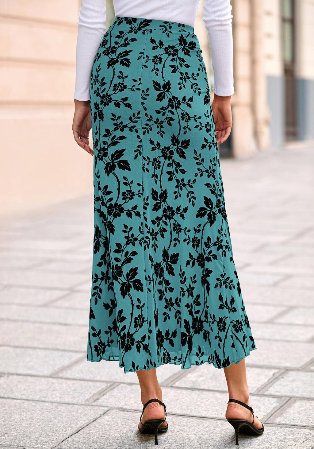 BTFBM Womens Floral Mesh Maxi Skirt Spring Summer Elastic High Waisted Boho Elegant Mermaid Long Skirts for Women