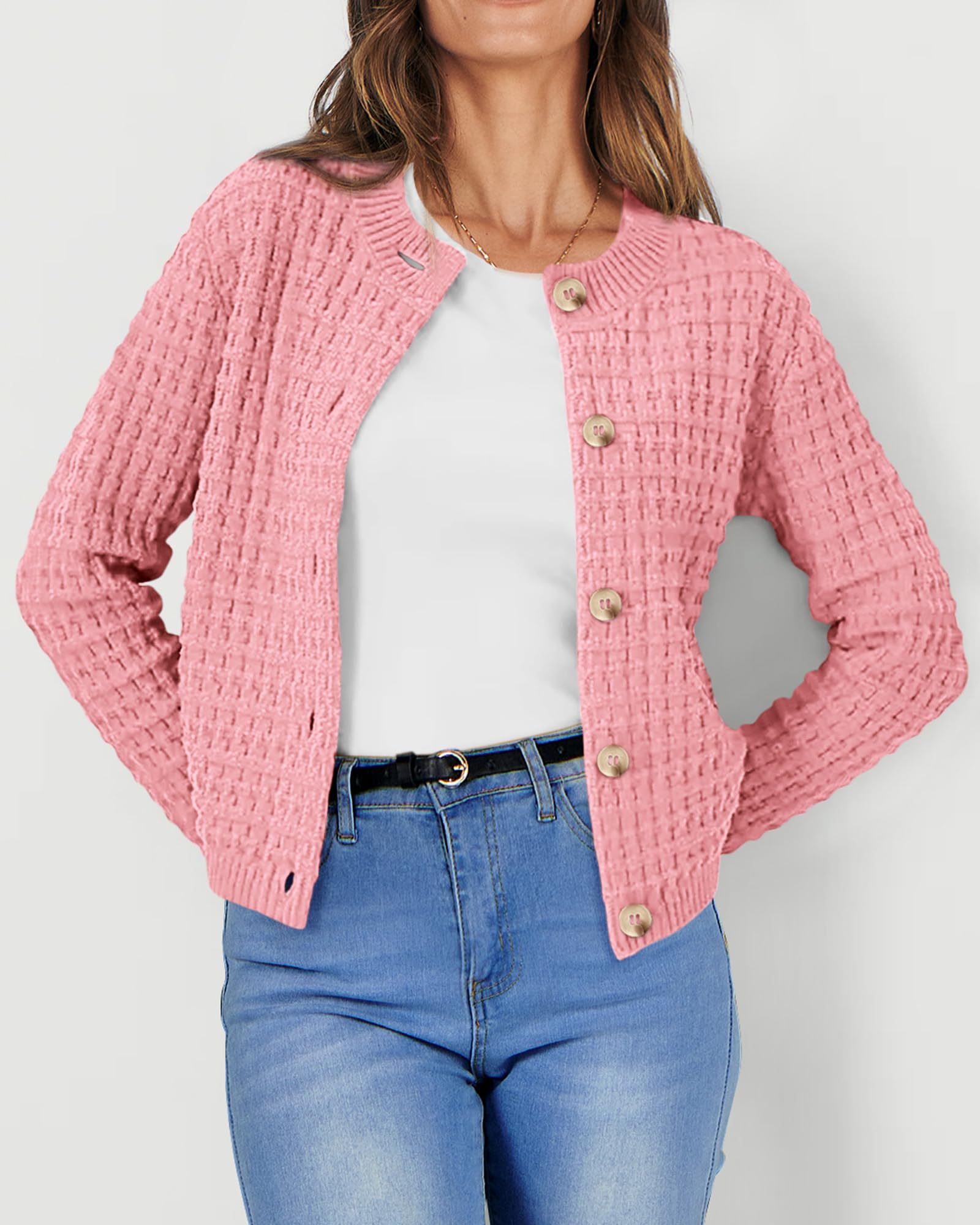 PRETTYGARDEN Women's Knit Cardigan Sweaters Casual Long Sleeve Open Front Button Down Trendy Jackets Outerwear