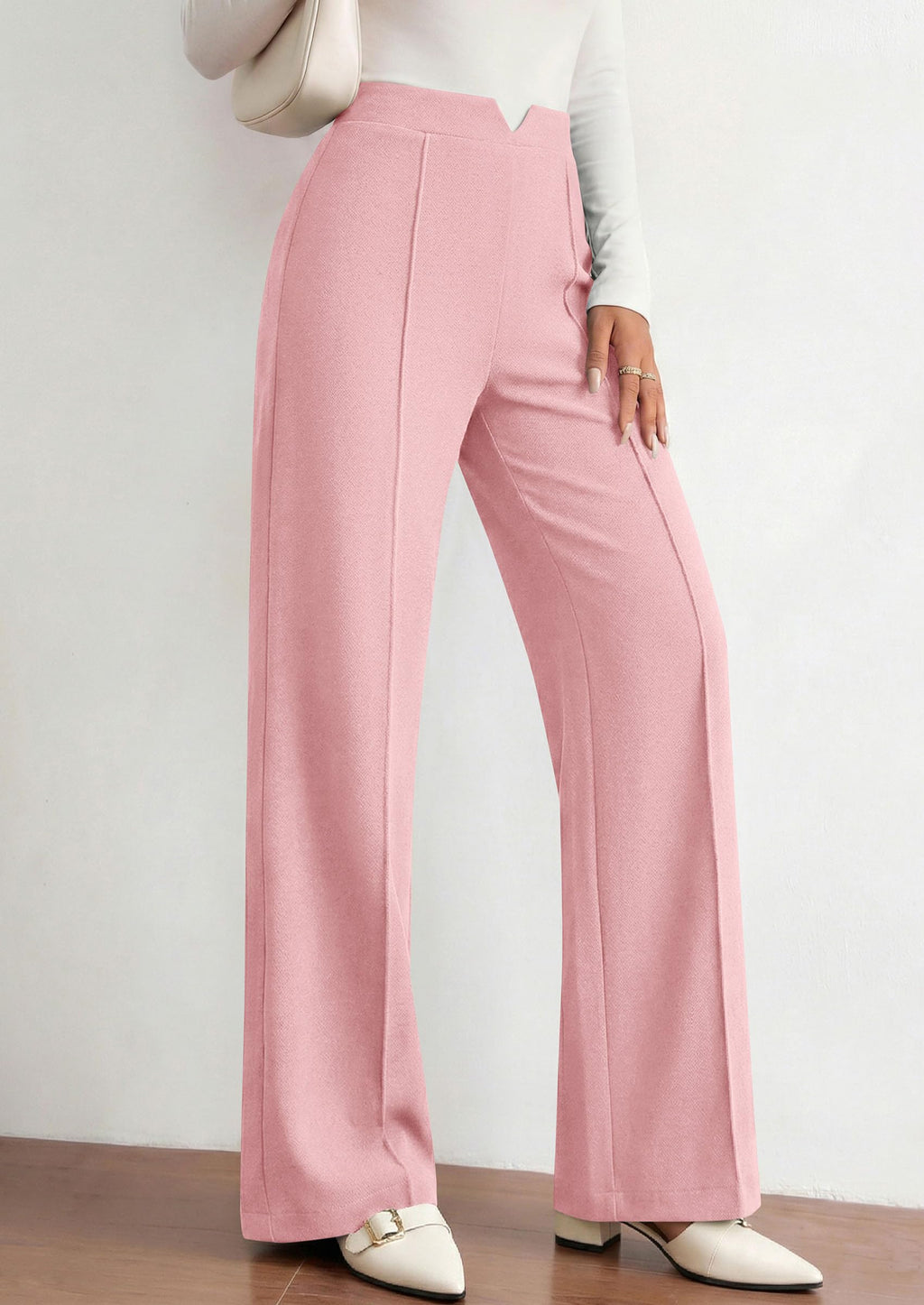 PRETTYGARDEN Women's Dressy Casual Wide Leg Palazzo Pants | V Notch High Waist, Soft Stretchy Knit Flowy Long Lounge Trousers, Casual Daily Office Work Outfits, 2026 Fall Clothes