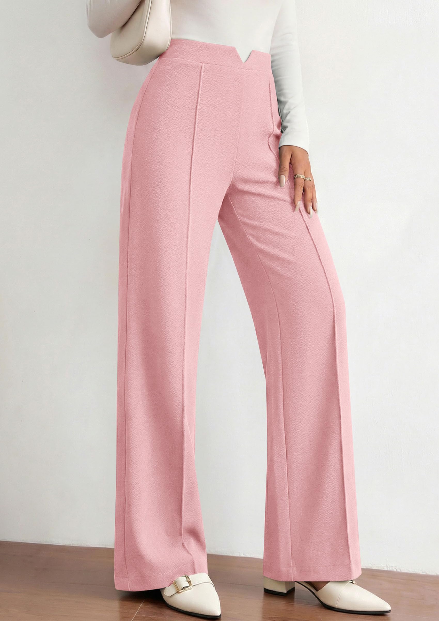 PRETTYGARDEN Women's Dressy Casual Wide Leg Palazzo Pants | V Notch High Waist, Soft Stretchy Knit Flowy Long Lounge Trousers, Casual Daily Office Work Outfits, 2026 Fall Clothes