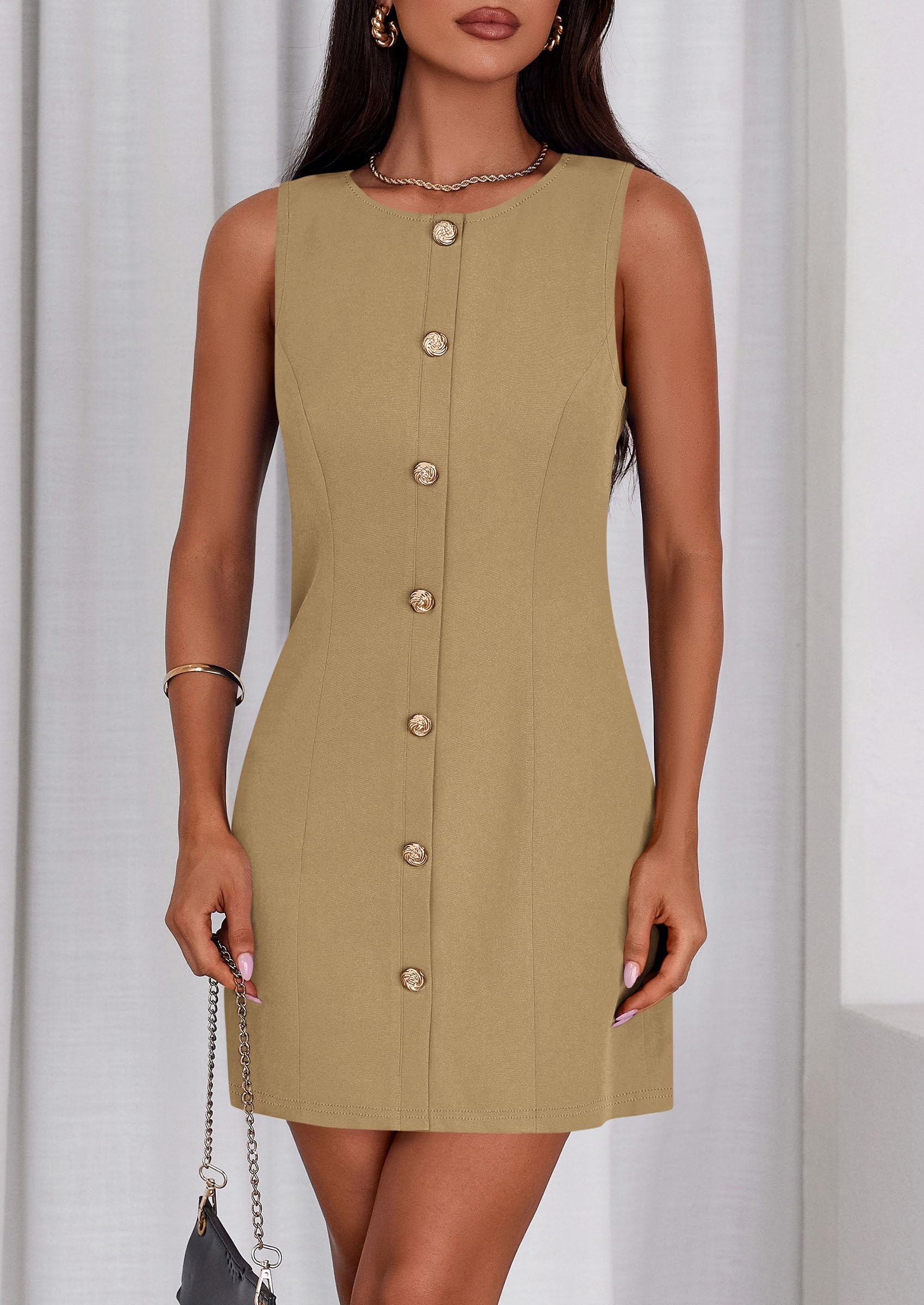 PRETTYGARDEN Work Dresses for Women  Summer Business Formal Short Dress Sleeveless Button Down Elegant Office Outfits