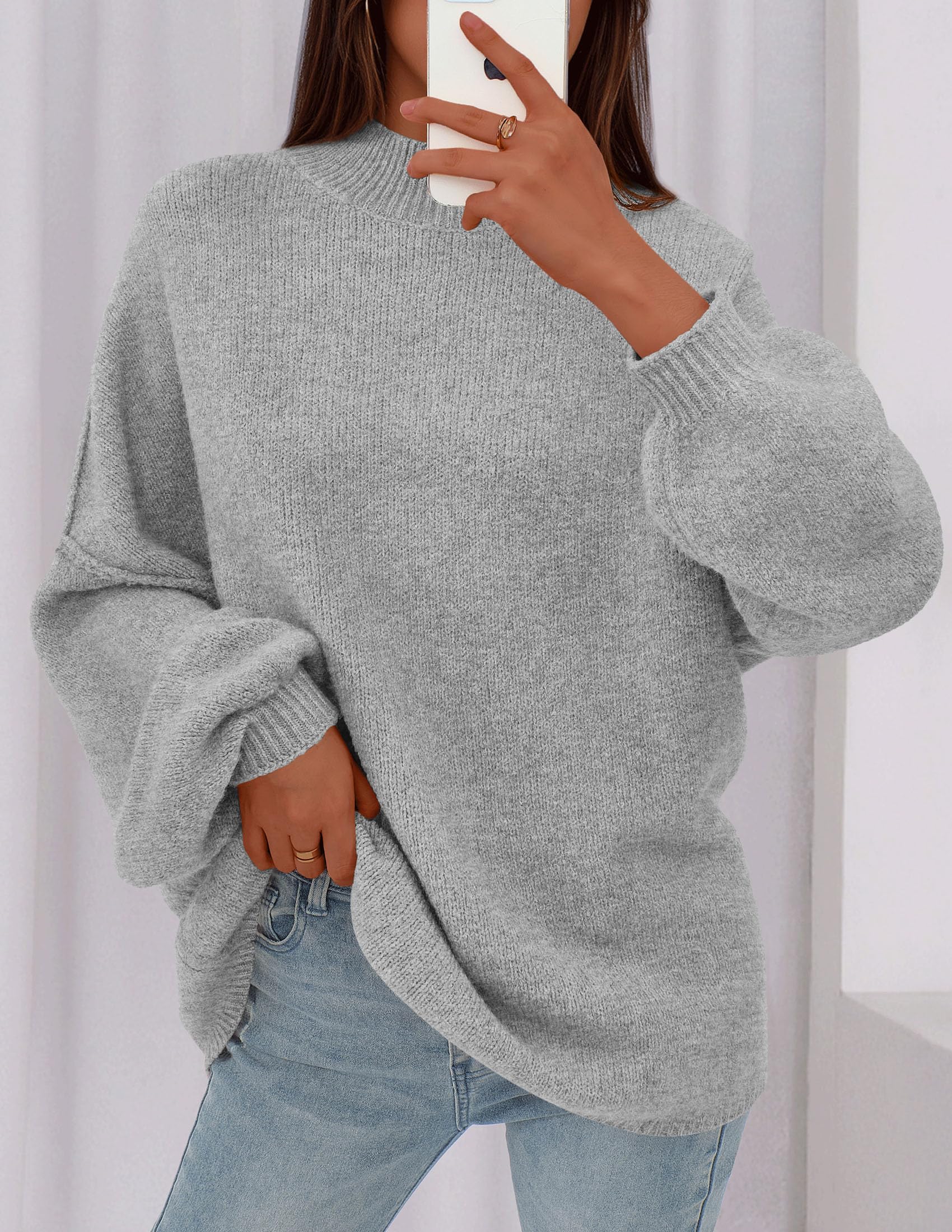 PRETTYGARDEN Women's 2026 Fall Oversized Sweaters Chunky Knit Mock Neck Long Sleeve Casual Trendy Pullover Winter Clothes